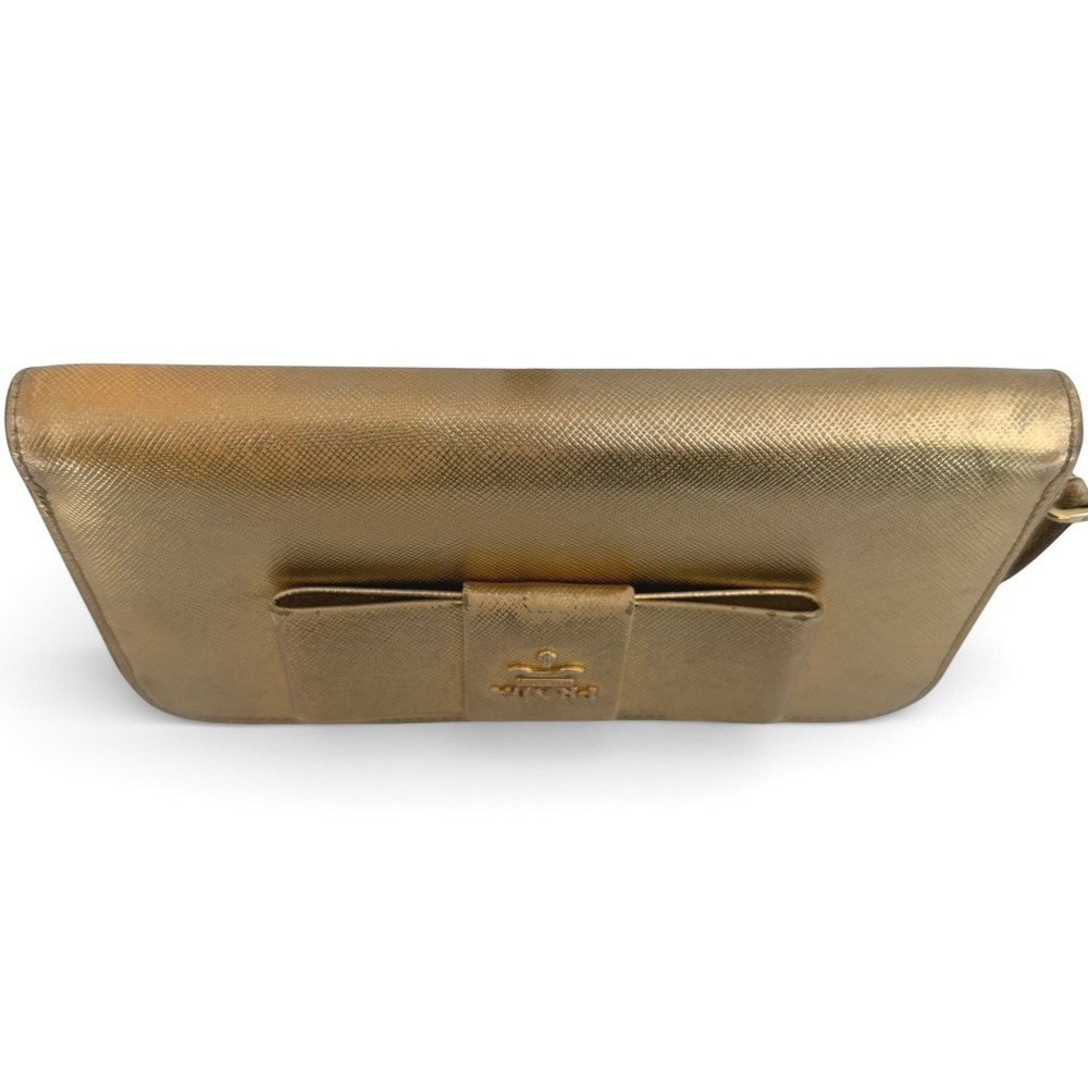 Prada Milano Metallic Gold Saffiano Zip Around Continental Wallet Leather - Picture 4 of 10